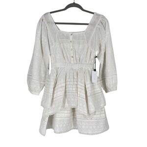 ASTR The Label‎ Pacoima Ruffle Pointelle Minidress White Size S NWT Eyelet